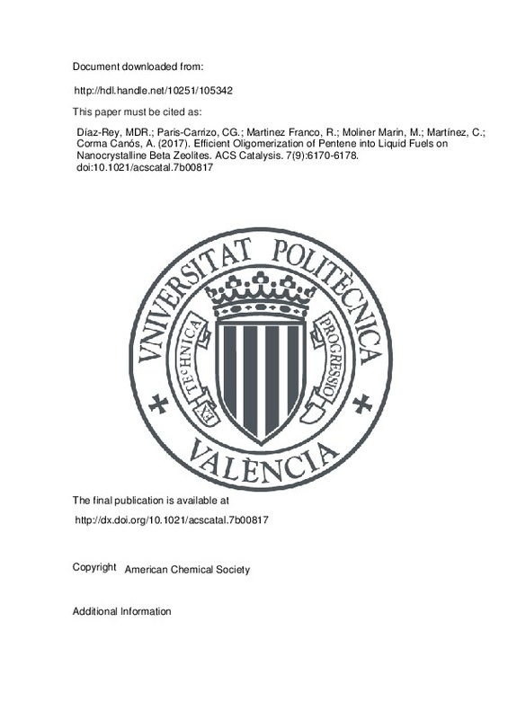 Efficient Oligomerization Of Pentene Into Liquid Fuels On Nanocrystalline Beta Zeolites