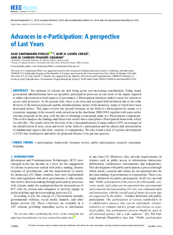 Advances In E Participation A Perspective Of Last Years