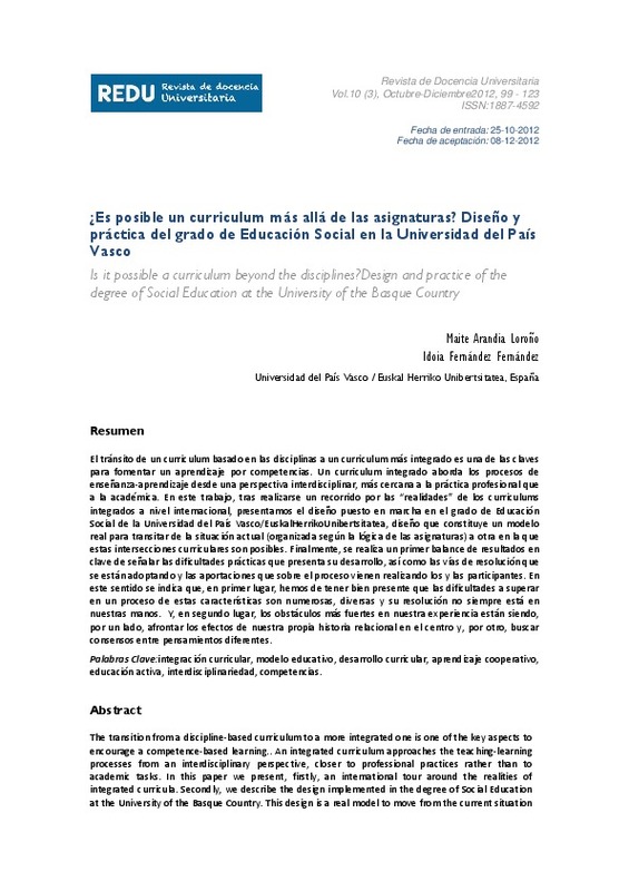 Es Posible Un Curriculum Mas Alla De Las Asignaturas Diseno Y Practica Del Grado De Educacion Social En La Universidad D