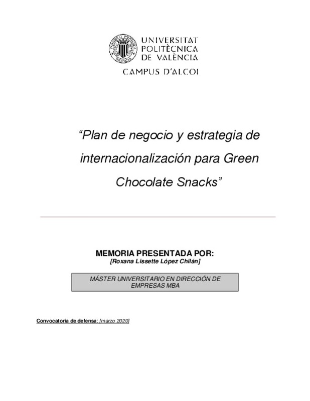 Plan de negocio y estrategia de internacionalización para Green Chocolate  Snacks”