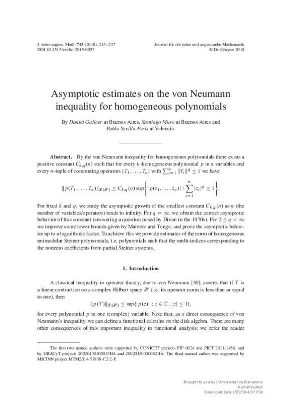 Asymptotic Estimates On The Von Neumann Inequality For Homogeneous Polynomials