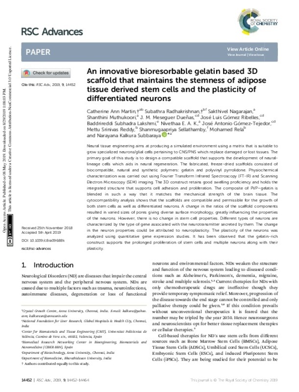 An Innovative Bioresorbable Gelatin Based 3d Scaffold That Maintains The Stemness Of Adipose Tissue Derived Stem Cells And The P